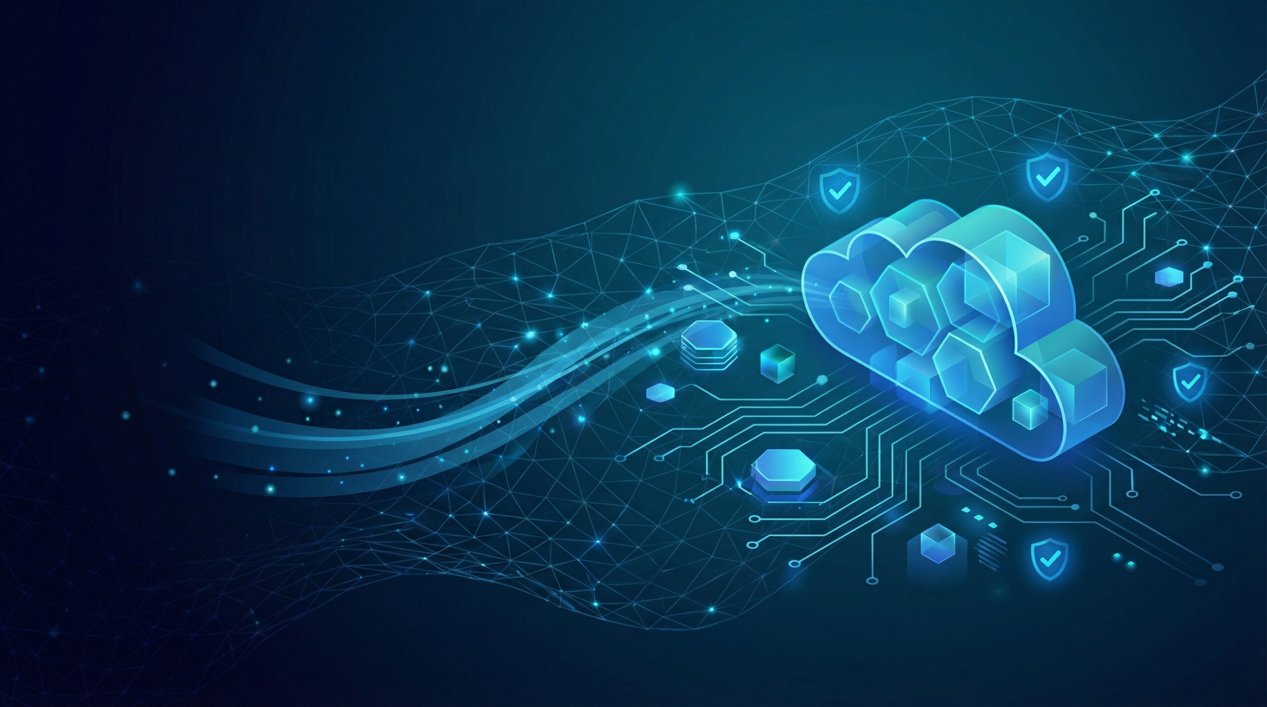 Secure cloud computing infrastructure with network connections and cybersecurity shields