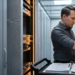 Ablauf beim IT-Betreuerwechsel – IT-Techniker bei strukturierter Zugangsübergabe und Dokumentation im Serverraum